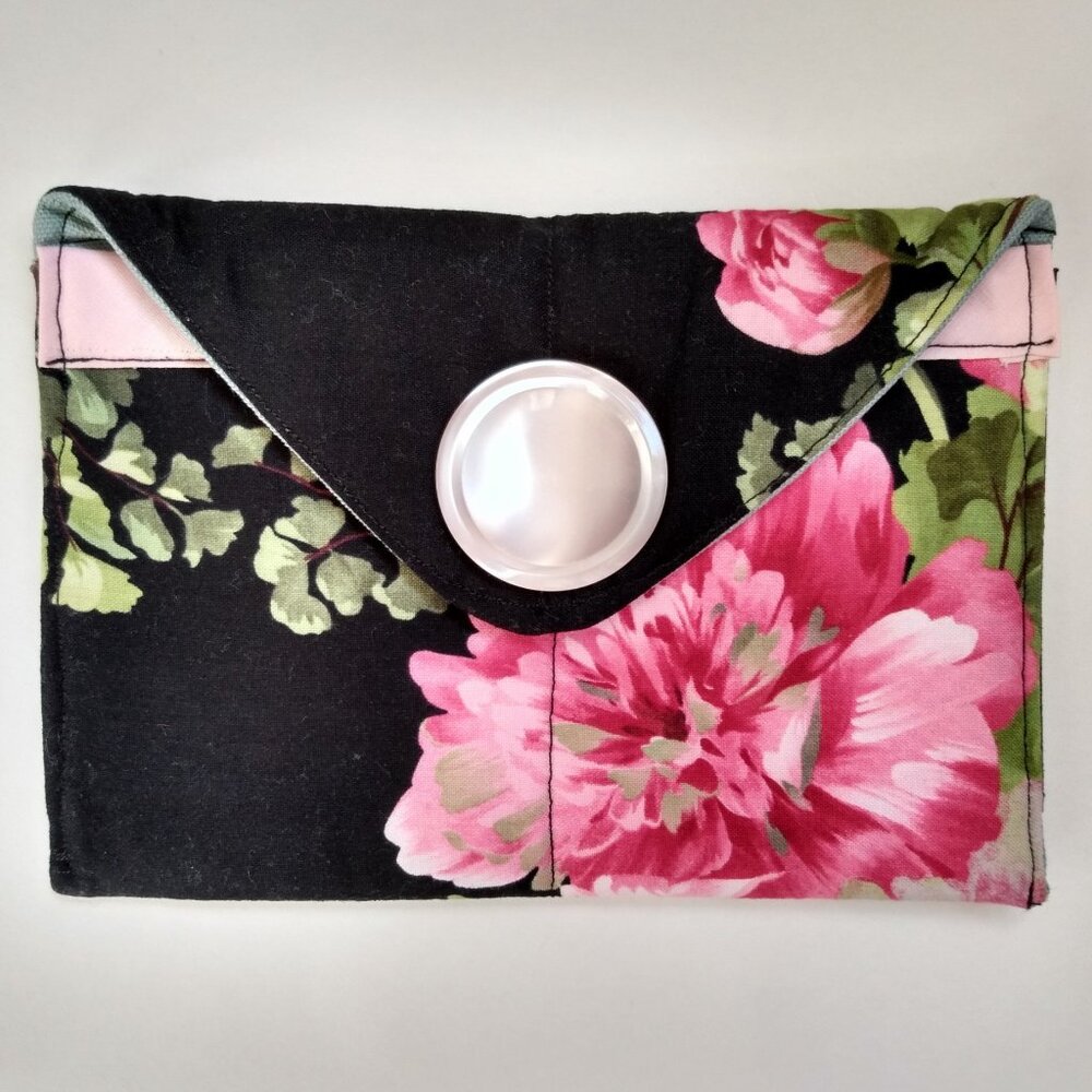Handmade Black Pink Floral Purse Wallet Coin Change Makeup Bag Pouch New NWOT